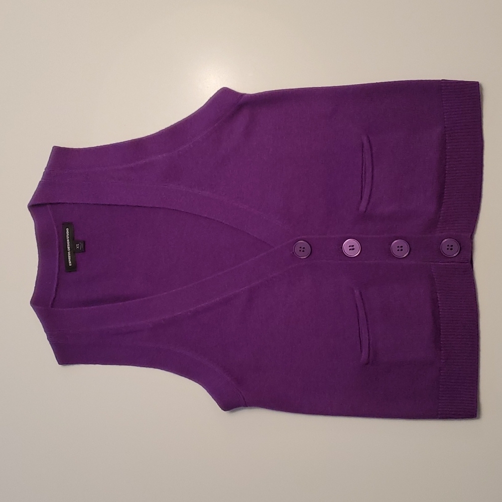 Express Purple Button Front Deep V Sweater Vest Size XS